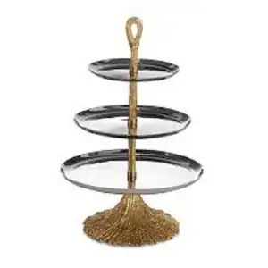 Europese Stijl 3 Tier Gouden Cake Dessert Stand Bruidstaart