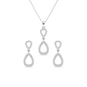 Juego de Joyería Nupcial Clásico Silver Serenity Chapado en Oro con Circonita Corte Pera y Diamante en Oro Rosa para Regalo, Ideal para Bodas y Fiestas - Product Image 1