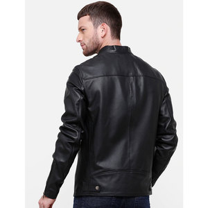 Custom Made Men's Genuine Sheep Skin Leather <b>Jacket</b> with Stand Collar Long Sleeves and Fashionable Styles Canvas Fabric - Product Image 4