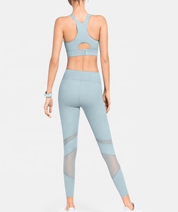 Women's Active Wear Set Fitness Yoga Sport Bra and High <b>Waist</b> Workout Leggings Solid Pattern Long <b>Tops</b> - Product Image 5