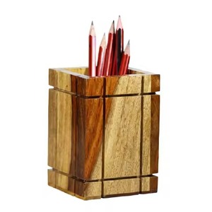 En bois à usage multiple bureau écriture stationnaire organisateur bois porte-stylo tasses bureau école stockage - Product Image 1