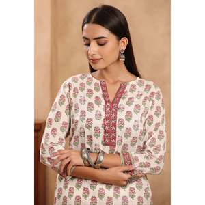 Kurta Rozana Rifat en Chiffon et Coton, Coupe Droite, Longueur Midi - Product Image 1