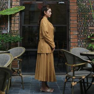 Veste en ramie nouée à manches longues de haute qualité avec rabat avant et poches latérales - Product Image 3