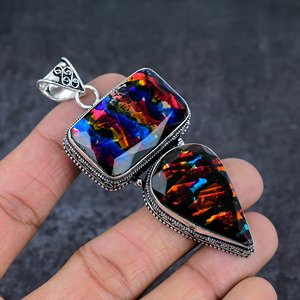 Colgante de Aleación con Cristal Dicroico Vintage, Estilo Bohemio, Hecho a Mano, Corte Ovalado de Citrino, Unisex, Joyería - Product Image 3