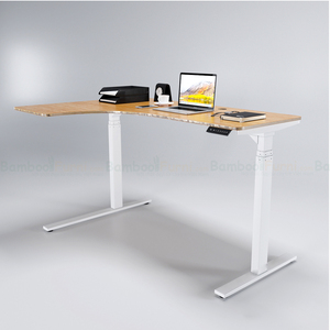 FlexiBamboo FB010 Electrically Adjustable 110x160cm Corner Table 3-Joint Design <b>Solid</b> Bamboo <b>Wood</b> Modern for Office Study Use - Product Image 1
