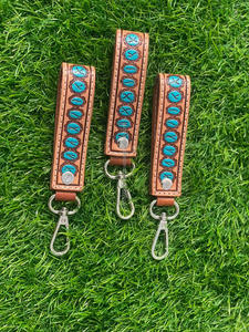 Porte-clés en cuir taillé sculpté à la main Porte-clés en cuir imprimé floral gaufré Accessoires en cuir taillé Porte-clés mignons pour hommes - Product Image 6