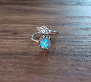 Fabriqué à la main bague réglable Standard argent Larimar forme ronde gemmes 8MM lunette ensemble pour cadeau d'anniversaire pour tous les bijoux - Product Image 4