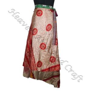 Hot Item Summer 2-Layer Reversible Magic Silk Saris <b>Wrap</b> Long <b>Skirt</b> Indian Vintage Silk Sari Plus Size Adults Beach Vintage Silk - Product Image 1