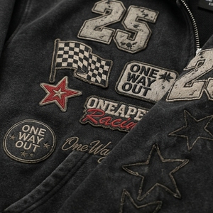 Sudadera con capucha negra para hombre, estilo racing, con cremallera, oversize, streetwear, gráfica, forro polar, bordado, chaqueta casual personalizada - Product Image 6