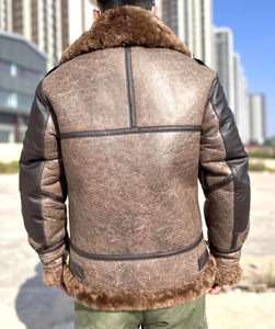 เสื้อแจ็คเก็ตขนแกะหนังแท้สำหรับผู้ชาย, เสื้อโค้ทขนเทียมสไตล์นักบินขนแกะอุ่นสีหนาสำหรับมอเตอร์ไซค์ฤดูหนาว - Product Image 4