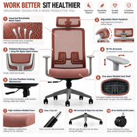 Chaise de bureau de direction de luxe en maille, ergonomique à dossier haut avec appui-tête réglable et accoudoirs 3D en PU pour bureau de direction