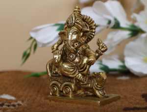 Golden Brass Cart Ganesh Statue With Mushak Hindu God Ganesh Figurine God of Money Lord Ganesh Murti Ganesh Idol God Idol - Product Image 2