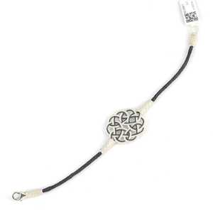 999 Sterling Silver Kazaz Bracelet Fine <b>String</b> White and <b>Black</b> Love Knot Design - Product Image 2