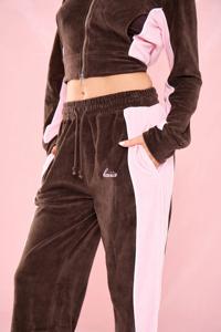 Women's Bitter <b>Chocolate</b> <b>Pink</b> Velour Zip-Up Track Suit-Hooded Long Sports Top Embroidered Casual Style Solid Pattern Winter - Product Image 5