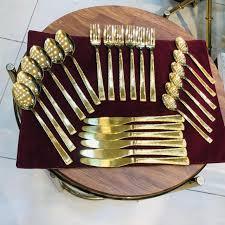 Wholesale BRASS Tableware Spoon Fork Knife Sets <b>Teaspoon</b> <b>Gold</b> 24pcs Cutlery Set with Wooden Box Stainless Steel Flatware Sets - Product Image 6