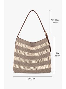 Women Knit Shoulder <b>Bag</b> with <b>Leather</b> Strap Casual Elegant Knitted Tote <b>Bag</b> Fashion Crochet Handbag - Product Image 2