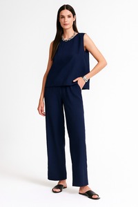 Conjunto de top sin mangas y pantalones de pierna recta para mujer, poliéster, cómodo, elegante, para uso diario, oficina, informal, para mujeres modernas - Product Image 4