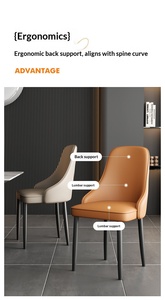 Silla de Comedor Moderna de Lujo, Respaldo Alto, Tapizada en Cuero Curvado, Silla de Cocina con Patas de Metal, Estilo Minimalista de Mediados de Siglo - Product Image 4