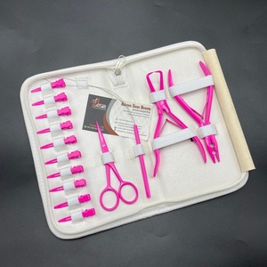 Rose vif Kératine Micro Anneau Extension De Cheveux Outils Kit Logo Personnalisé En Acier Inoxydable Micro Perles Applicateur Pince En Gros - Product Image 1