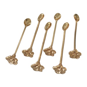 Cuchara con mango en forma de flor dorada de Metal personalizada, utensilios de cocina, cubiertos, artículos de plata del desierto - Product Image 1
