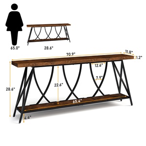 <span class=keywords><strong>Console</strong></span> d'entrée <span class=keywords><strong>rustique</strong></span> en bois, table de canapé à structure métallique stable avec pieds réglables, table de couloir à 2 niveaux pour la maison et l'hôtel - Product Image 2