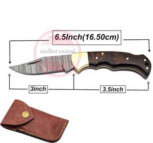 Vente flash Couteaux pliants en acier Damas faits à la main personnalisés Manche en bois Couteau de camping - Product Image 4