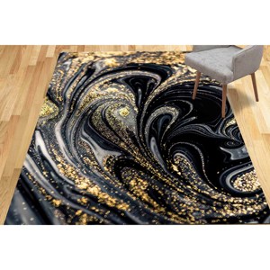 พรมหินอ่อนสีดำและสีทอง: การออกแบบนามธรรมที่ทันสมัยพรมบางเฉียบ - Product Image 3