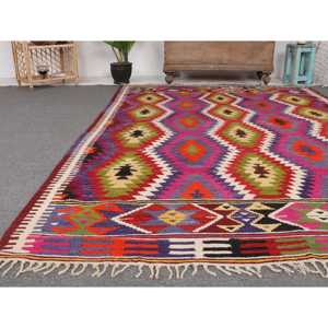 5.4x8 ft Vintage Turkish Rug, Large Rug, Kilim <b>Red</b> <b>Wool</b> Rug - Product Image 5