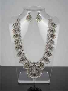 God Laxmi Pendant Guttapasalu Oxidised Silver Long Necklace Fancy Party Wear Temple <b>Jewellery</b> Ethnic <b>Indian</b> Womens Necklace <b>Set</b> - Product Image 5