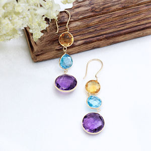 2024 Best Selling Natural Multi Gemstone <b>Drop</b> Dangle Classy <b>Earring</b> in 18k Yellow <b>Gold</b> Handmade Jewelry Wholesaler - Product Image 3