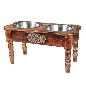 New Heavy-Duty Wooden <b>Dog</b> Food & Water Bowls 2 Stainless Steel Stand Feeder Pet Bowls & Feeders <b>Dog</b> Pet Dining <b>Station</b> - Product Image 4