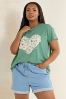 Trending OEM/ODM Heart Print Premium Cotton Plus Size T-Shirt para mujer Casual Curve Vendors Apparel Pacas De Ropa Bangladesh