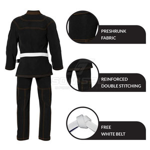 Kimono de BJJ noir pour homme avec ceinture blanche, coupe régulière, polyester, vêtements d'arts martiaux, taille adulte - Product Image 6