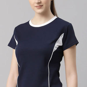 Summer Fashionable Girls Crop Top T-<b>Shirt</b> 92% Cotton 8% Spandex Slim Fit Round Neck Beige Women's Casual Top Solid Jersey Fabric - Product Image 2