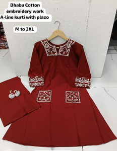 Costumes en coton dhabu pour femmes indiennes et pakistanaises, avec broderie traditionnelle, prêts à porter, ensemble de costume kurta indien pakistanais - Product Image 6