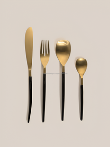 Ensemble de couverts en acier inoxydable de qualité supérieure fourchette couteau cuillère manche or et noir ensemble de couverts de luxe pour la fête de mariage - Product Image 6