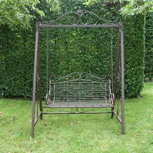 Columpio de hierro elegante con estilo contemporáneo único para patio, porche, jardín, relajación y decoración de balcón al aire libre, ambiente - Product Image 3