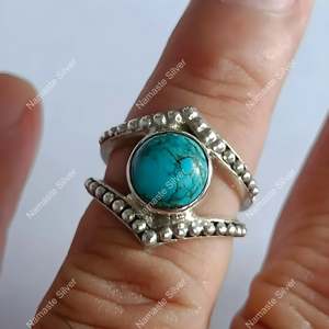 925 Sterling Silver <b>Turquoise</b> <b>Ring</b> Handmade December Birthstone Promise Jewelry with Natural Blue Gemstone Inlay Gift Idea - Product Image 3