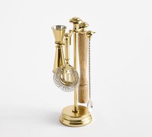 Luxury Gold Finish <b>Bar</b> <b>Tool</b> Set with Wooden Handle Stand Professional Cocktail Making Kit Durable Elegant Home <b>Bar</b> Decor - Product Image 1