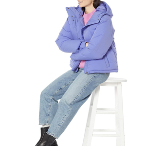 Veste matelassée à capuche pour femme, manteau d'hiver isolé et chaud, vêtement d'extérieur rembourré élégant, couleur lavande violette, avec fermeture à boutons-pression - Product Image 2