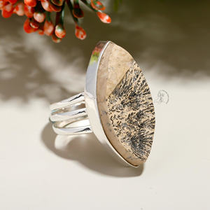 Bagues faites à la main en argent 925 certifiées avec cabochon de pierres précieuses Psilomelane Dendrite bijoux personnalisables en vrac de grande taille pour les fêtes - Product Image 3