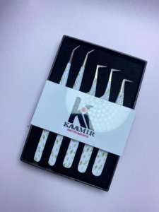 Kit de pince à épiler d'extension de cils en acier inoxydable imprimé blanc professionnel 5 pièces OEM ODM outils de cils en gros - Product Image 3