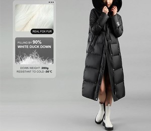 Custom Women's <b>Parka</b> <b>Jacket</b> Long Loose Thin Puffer Coat with Detachable Hood Canvas Nylon Eco-Friendly <b>Waterproof</b> - Product Image 5