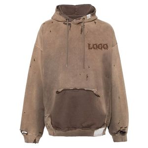 เสื้อสเวตเตอร์แบบมีฮู้ดผ่าไหล่มีฮู้ดพิมพ์ลายกรดย้อมสีวินเทจไฮสตรีทแบบกำหนดเอง - Product Image 1