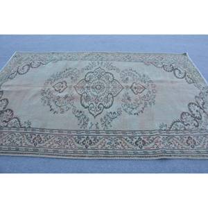 Tapis turc vintage Beige marron 5.9x9.2ft tissage plat en laine avec motif patchwork pour les décorations de salon - Product Image 3