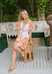 High Fashion Embroidered Short Sleeve Floral Customize Design Handmade Mini Length Women Sexy Party Wear <b>Dress</b> With <b>Belt</b> - Product Image 5