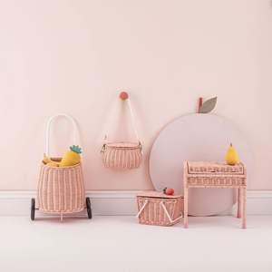 Small Rattan Baby Stroller Tote Bag Trolley <b>Suitcase</b> Wheeled School Bag Handmade White Natural Luggy <b>for</b> <b>Kids</b> - Product Image 6