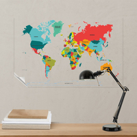 Carte du monde colorée réutilisable et Durable, le matériau en polystyrène maintient la Surface avec de l'électricité statique