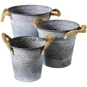 Lot de 3 jardinières et pots de fleurs en étain métallique de différentes tailles jardinières décoratives de forme ronde de la plus haute qualité et exigeantes - Product Image 5