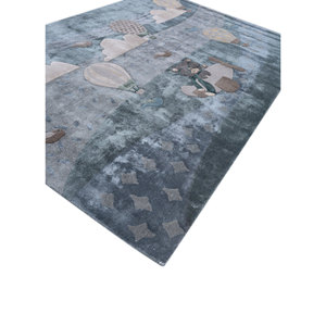 Tapis en laine et viscose tufté à la main bleu confettis au design moderne Tra-14864 - Product Image 2